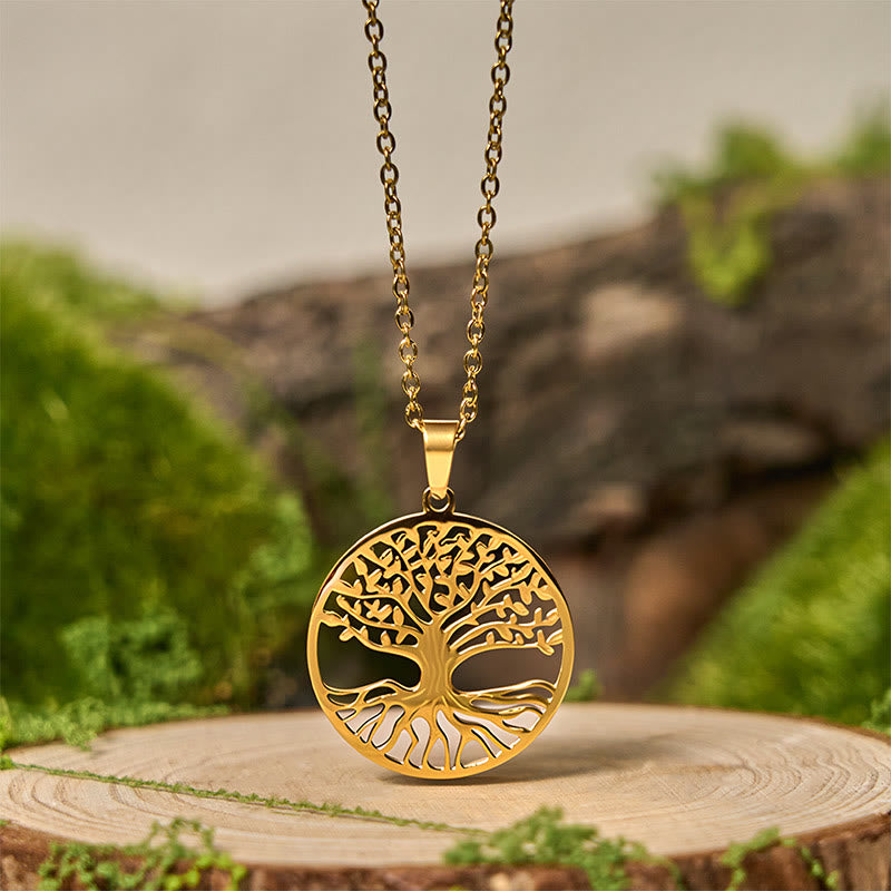 Colgante de acero de titanio con Buddha Stones y el Árbol de la Vida para la Iluminación - Dorado El árbol de la vida - image 1