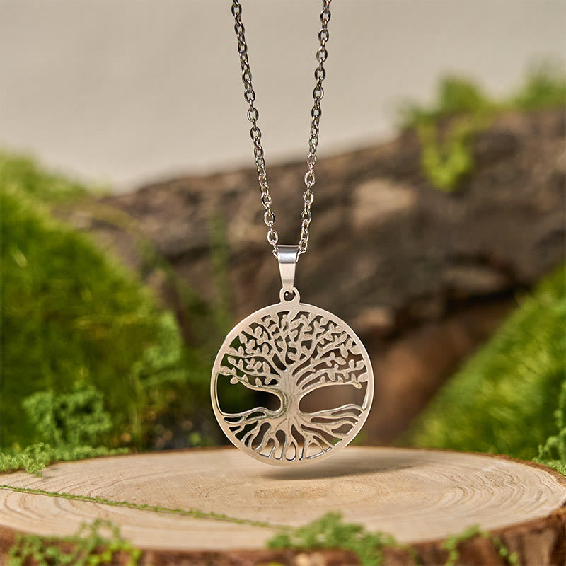 Colgante de acero de titanio con Buddha Stones y el Árbol de la Vida para la Iluminación - Plateado El Árbol de la Vida - image 7