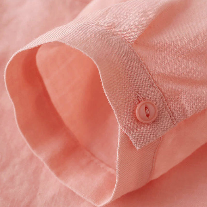 Camisa de lino y algodón lisa con diseño de manga tres cuartos y escote en V para mujer de Buddha Stones - image 16