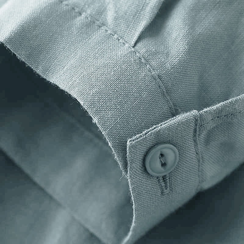 Camisa de lino y algodón lisa con diseño de manga tres cuartos y escote en V para mujer de Buddha Stones - image 12