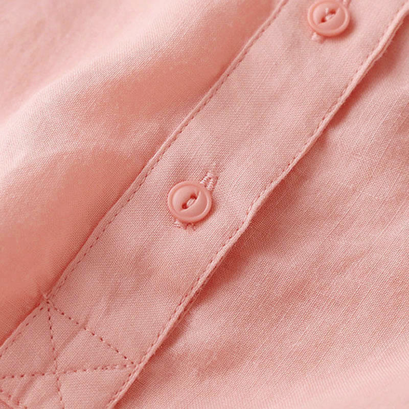 Camisa de lino y algodón lisa con diseño de manga tres cuartos y escote en V para mujer de Buddha Stones - image 14
