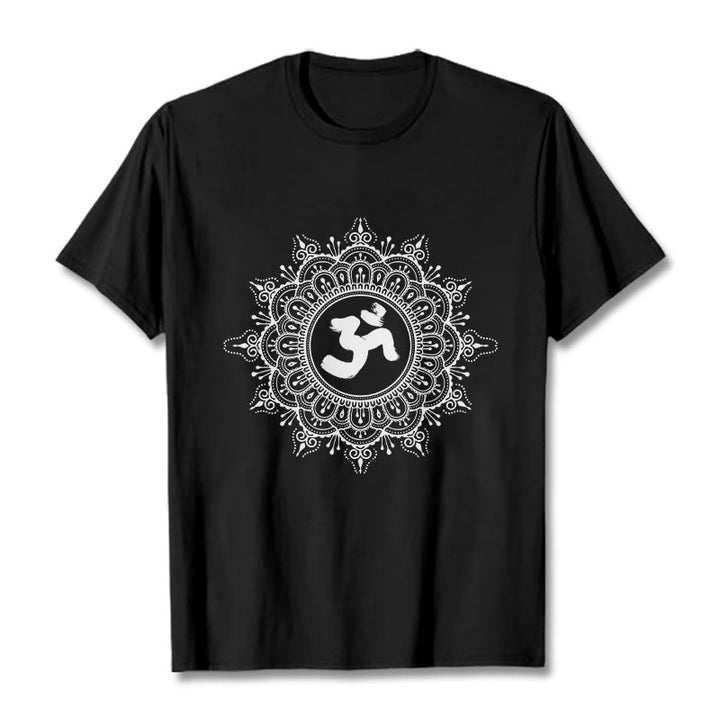 Camiseta de algodón con estampado de mandala y símbolo Om de Buddha Stones simétricas - Negro - 2XL - image 4