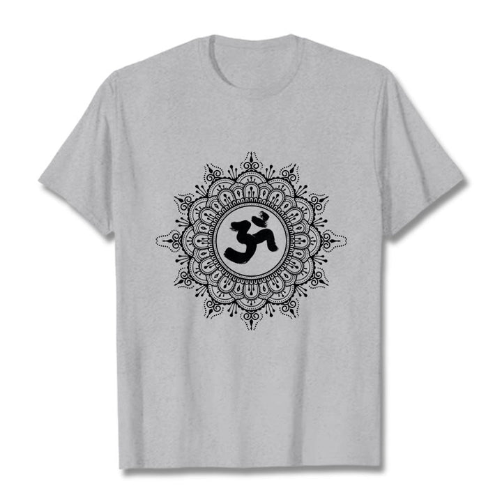 Camiseta de algodón con estampado de mandala y símbolo Om de Buddha Stones simétricas - Gris claro - 2XL - image 20