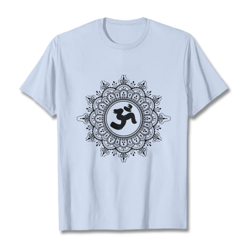 Camiseta de algodón con estampado de mandala y símbolo Om de Buddha Stones simétricas - Cian claro - 2XL - image 19