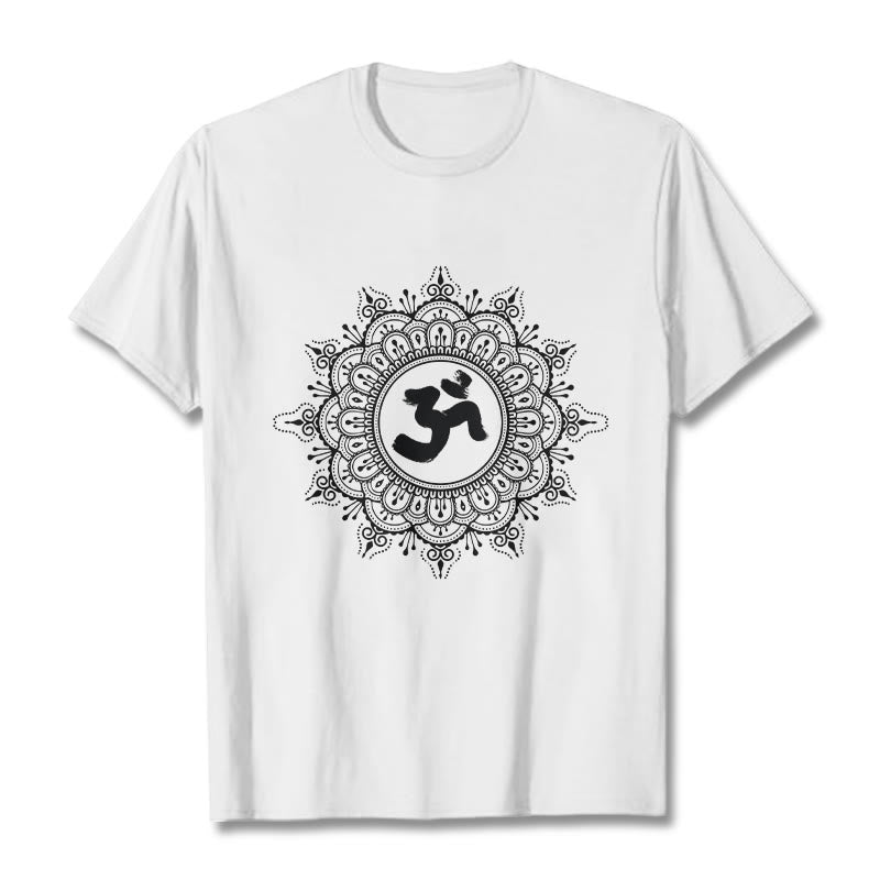Camiseta de algodón con estampado de mandala y símbolo Om de Buddha Stones simétricas - Blanco - 2XL - image 8