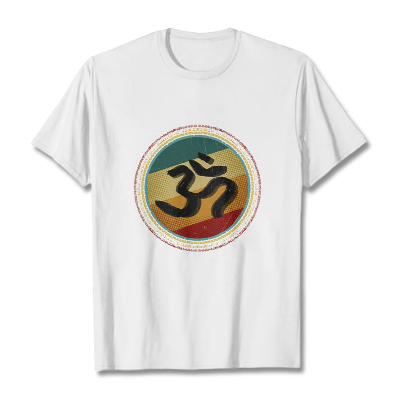 Camiseta de algodón con símbolo Om y diseño de mandala circular simple con Buddha Stones en colores vibrantes - Blanco - 2XL - image 1