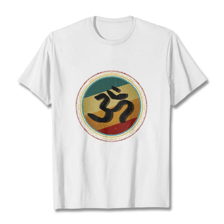 Camiseta de algodón con símbolo Om y diseño de mandala circular simple con Buddha Stones en colores vibrantes - Blanco - 2XL - image 1