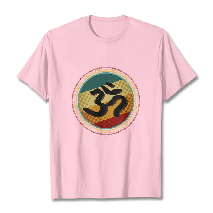 Camiseta de algodón con símbolo Om y diseño de mandala circular simple con Buddha Stones en colores vibrantes - Rosa claro - 2XL - image 13