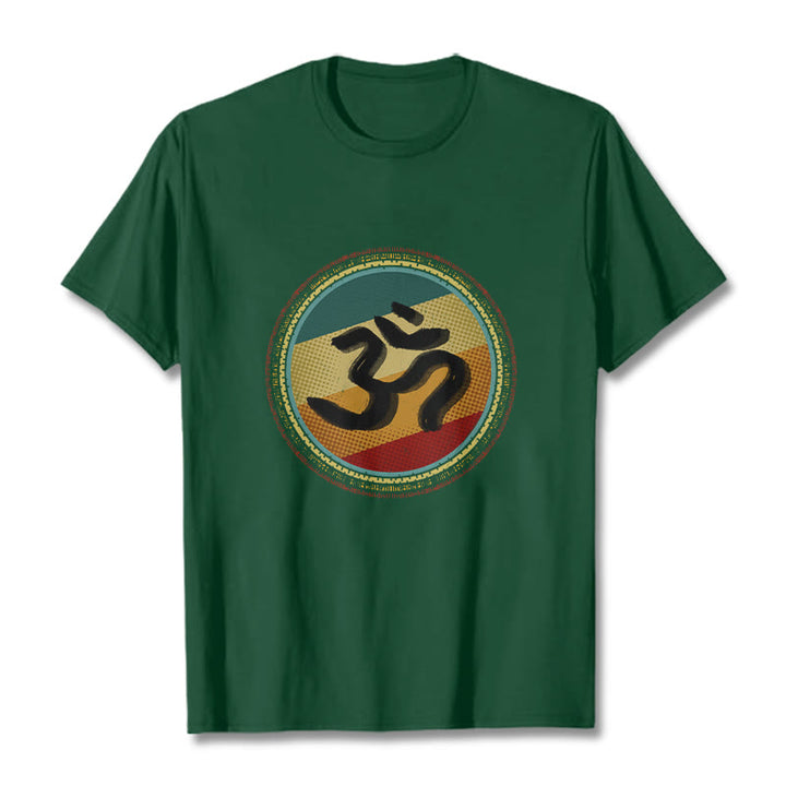 Camiseta de algodón con símbolo Om y diseño de mandala circular simple con Buddha Stones en colores vibrantes - Verde bosque - 2XL - image 11