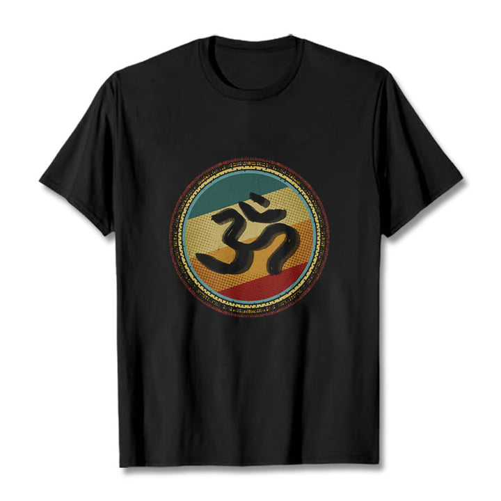 Camiseta de algodón con símbolo Om y diseño de mandala circular simple con Buddha Stones en colores vibrantes - Negro - 2XL - image 5
