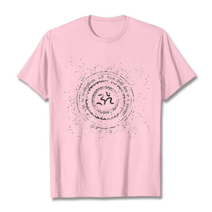 Camiseta de algodón con estampado de mantra y símbolo Buddha Stones - Rosa claro - 2XL - image 13