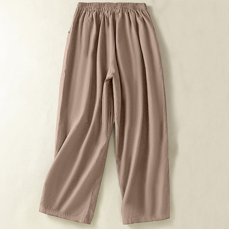 Pantalones harén de lino y algodón para mujer, con bordado de cachemira, estilo vintage de verano, con bolsillos - image 1