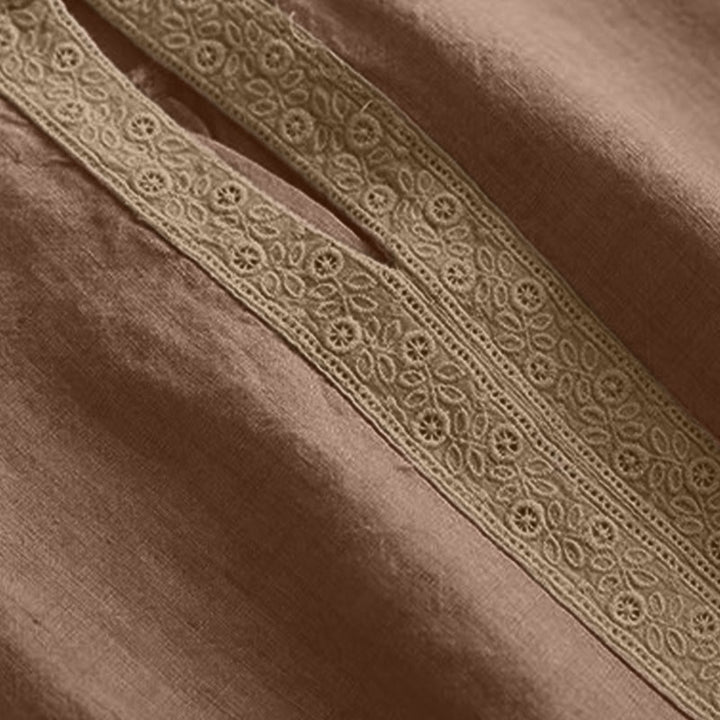 Camisa informal de manga tres cuartos con cuello redondo y diseño hueco para mujer Buddha Stones - image 5