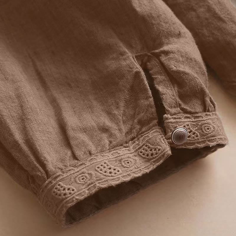 Camisa informal de manga tres cuartos con cuello redondo y diseño hueco para mujer Buddha Stones - image 6