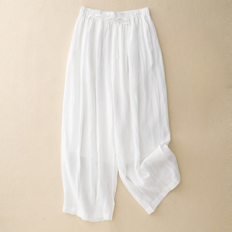 Pantalones casuales sueltos de doble capa Buddha Stones , de largo 7-8, para mujer, con bolsillos - Blanco - US8-10，UK/AU12-14，EU40-42 (2XL) - image 11