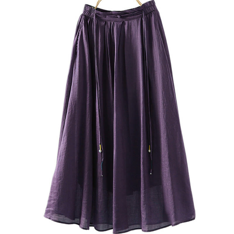 Falda de mujer con borlas de colores puros, estilo retro de verano con Buddha Stones y bolsillos - Púrpura - US12, UK/AU16, EU44 (2XL) - image 15