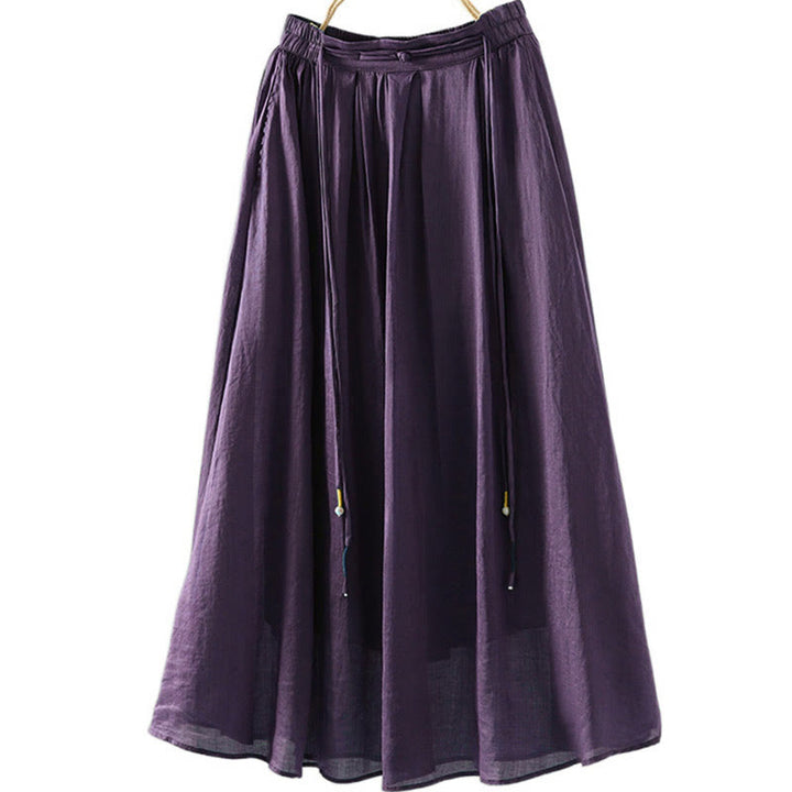 Falda de mujer con borlas de colores puros, estilo retro de verano con Buddha Stones y bolsillos - Púrpura - US12, UK/AU16, EU44 (2XL) - image 15