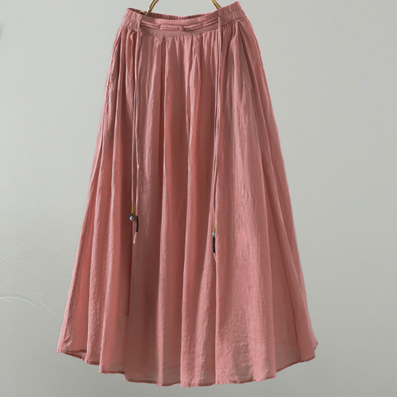 Falda de mujer con borlas de colores puros, estilo retro de verano con Buddha Stones y bolsillos - Salmón - US12, UK/AU16, EU44 (2XL) - image 11