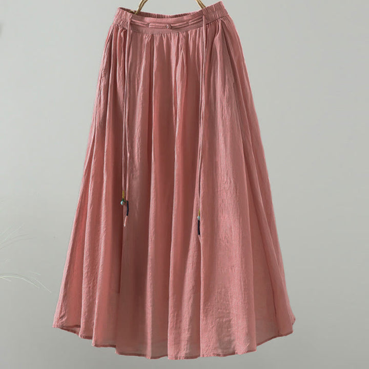Falda de mujer con borlas de colores puros, estilo retro de verano con Buddha Stones y bolsillos - Salmón - US12, UK/AU16, EU44 (2XL) - image 11