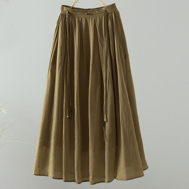 Falda de mujer con borlas de colores puros, estilo retro de verano con Buddha Stones y bolsillos - Vara de oro oscuro - US12, UK/AU16, EU44 (2XL) - image 0