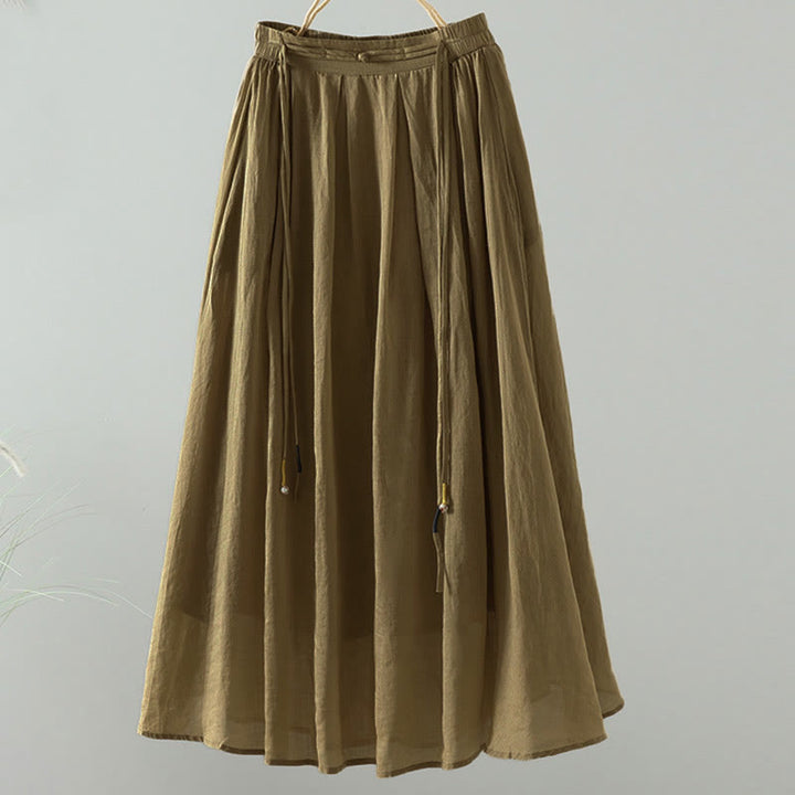Falda de mujer con borlas de colores puros, estilo retro de verano con Buddha Stones y bolsillos - Vara de oro oscuro - US12, UK/AU16, EU44 (2XL) - image 0