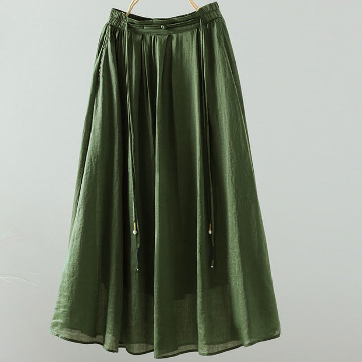 Falda de mujer con borlas de colores puros, estilo retro de verano con Buddha Stones y bolsillos - Verde bosque - US12, UK/AU16, EU44 (2XL) - image 13