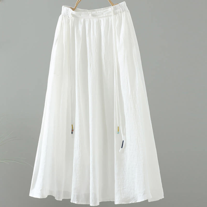 Falda de mujer con borlas de colores puros, estilo retro de verano con Buddha Stones y bolsillos - Blanco - US12, UK/AU16, EU44 (2XL) - image 5