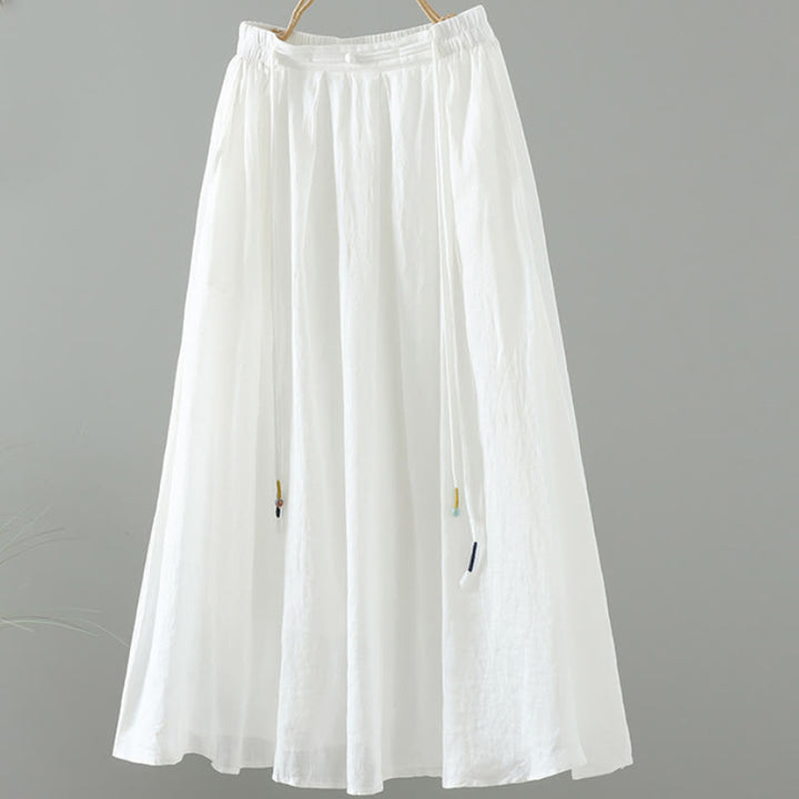 Falda de mujer con borlas de colores puros, estilo retro de verano con Buddha Stones y bolsillos - Blanco - US12, UK/AU16, EU44 (2XL) - image 5