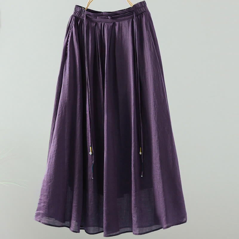 Falda de mujer con borlas de colores puros, estilo retro de verano con Buddha Stones y bolsillos - image 16
