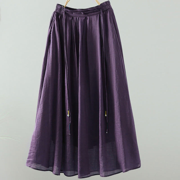 Falda de mujer con borlas de colores puros, estilo retro de verano con Buddha Stones y bolsillos - image 16