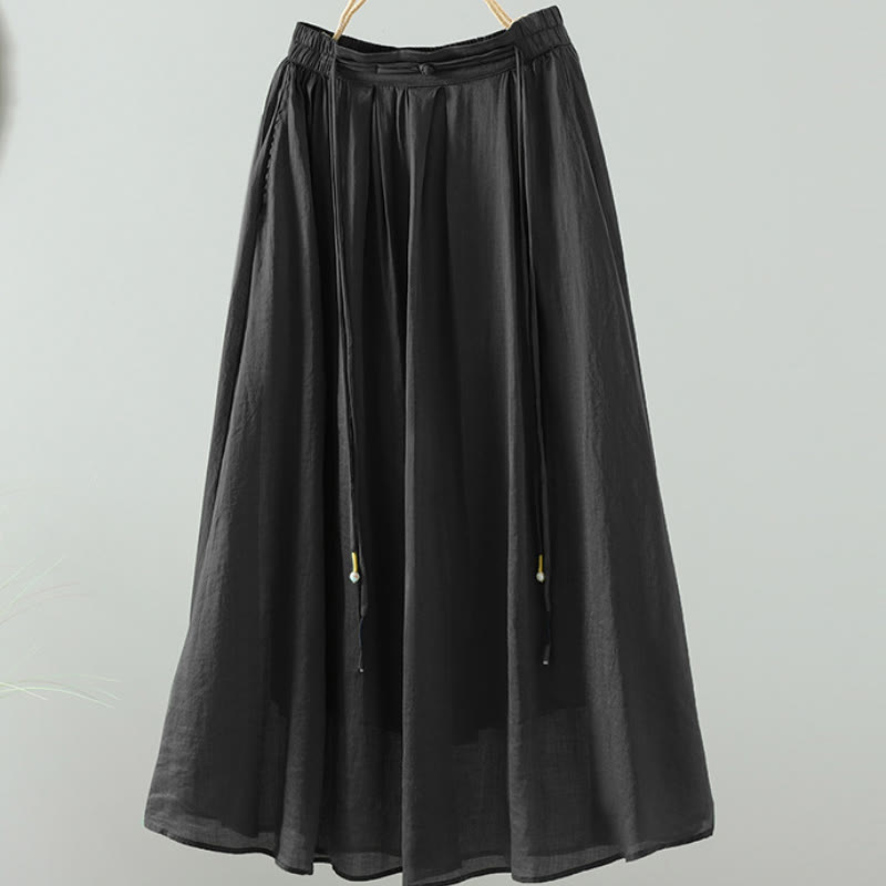 Falda de mujer con borlas de colores puros, estilo retro de verano con Buddha Stones y bolsillos - Negro - US12, UK/AU16, EU44 (2XL) - image 17