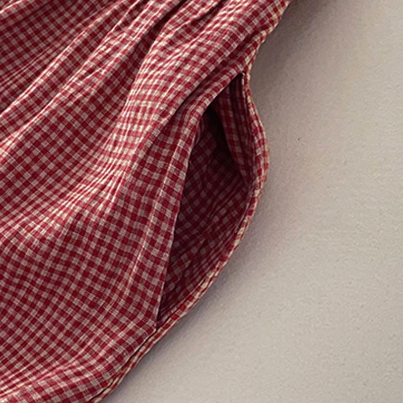 Vestido midi informal de algodón sin mangas con bolsillos y estampado de Buddha Stones, hecho a mano, a cuadros. - image 3