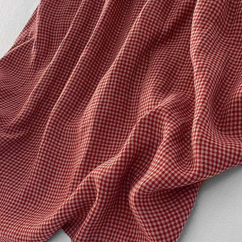 Vestido midi informal de algodón sin mangas con bolsillos y estampado de Buddha Stones, hecho a mano, a cuadros. - image 1