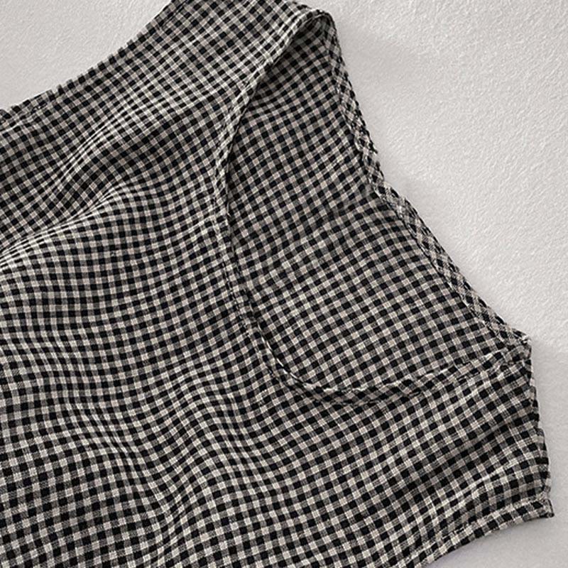 Vestido midi informal de algodón sin mangas con bolsillos y estampado de Buddha Stones, hecho a mano, a cuadros. - image 10