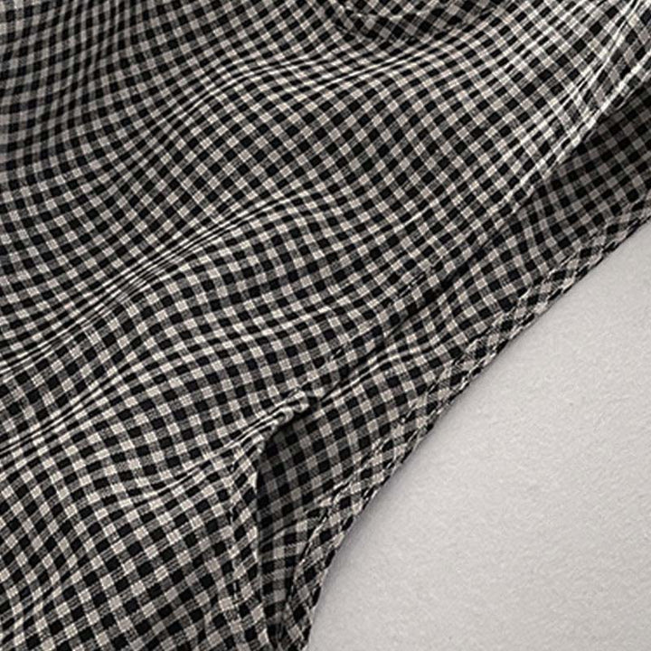 Vestido midi informal de algodón sin mangas con bolsillos y estampado de Buddha Stones, hecho a mano, a cuadros. - image 15