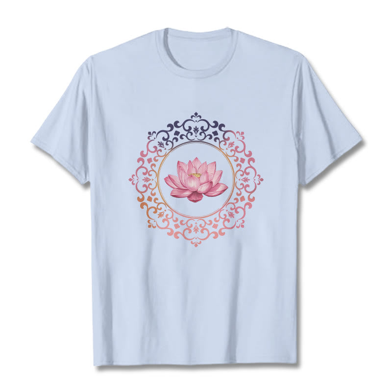 Camiseta de algodón con estampado de loto rosa y mandala de Buddha Stones - Cian claro - 2XL - image 18