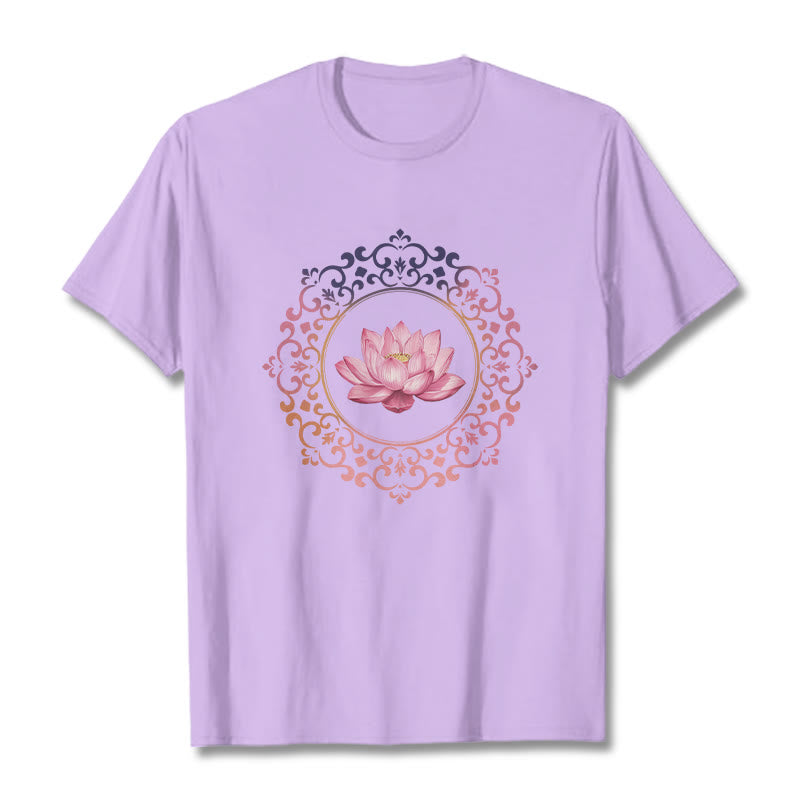 Camiseta de algodón con estampado de loto rosa y mandala de Buddha Stones - Ciruela - 2XL - image 16