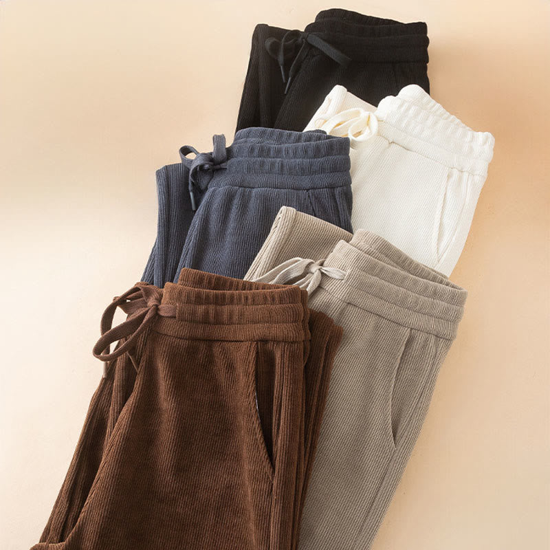 Pantalones anchos de algodón con bolsillos de Buddha Stones para mujer, color puro, otoño - image 18