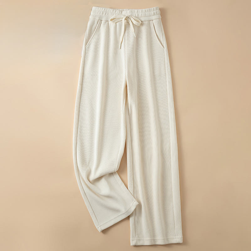 Pantalones anchos de algodón con bolsillos de Buddha Stones para mujer, color puro, otoño - Old Lace - US14, UK/AU18, EU46 (4XL) - image 14