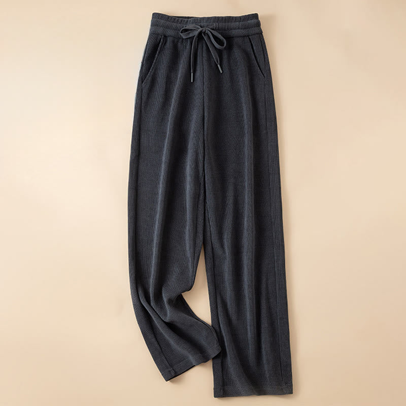 Pantalones anchos de algodón con bolsillos de Buddha Stones para mujer, color puro, otoño - Azul medianoche - US14, UK/AU18, EU46 (4XL) - image 0