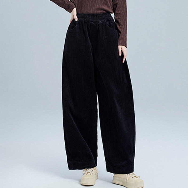 Pantalones de pana de algodón con diseño sencillo, hasta los tobillos, con bolsillos, para mujer, de Buddha Stones, para otoño - image 2