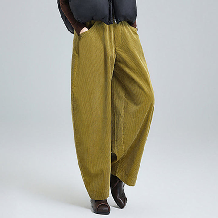 Pantalones de pana lisos hasta el tobillo con diseño sencillo y bolsillos para mujer de Buddha Stones, colección otoño. - image 12