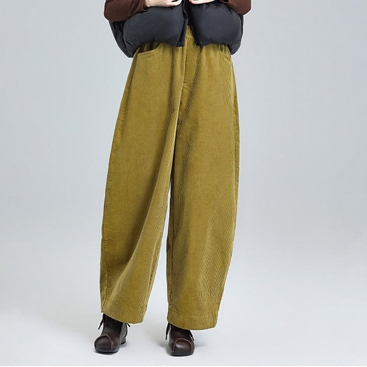 Pantalones de pana lisos hasta el tobillo con diseño sencillo y bolsillos para mujer de Buddha Stones, colección otoño. - image 10
