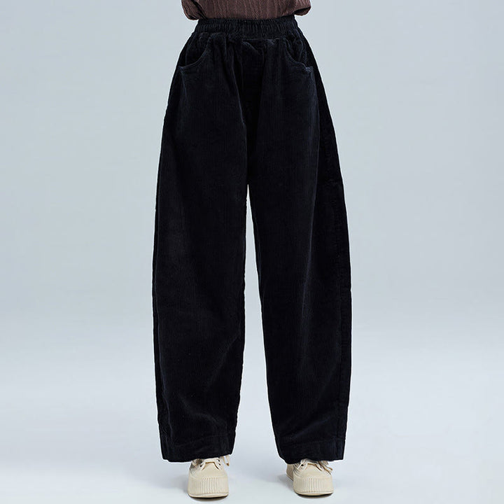 Pantalones de pana lisos hasta el tobillo con diseño sencillo y bolsillos para mujer de Buddha Stones, colección otoño. - image 5