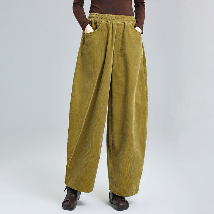 Pantalones de pana de algodón con diseño sencillo, hasta los tobillos, con bolsillos, para mujer, de Buddha Stones, para otoño - Vara de oro - US8-10，UK/AU12-14，EU40-42 (2XL) - image 7