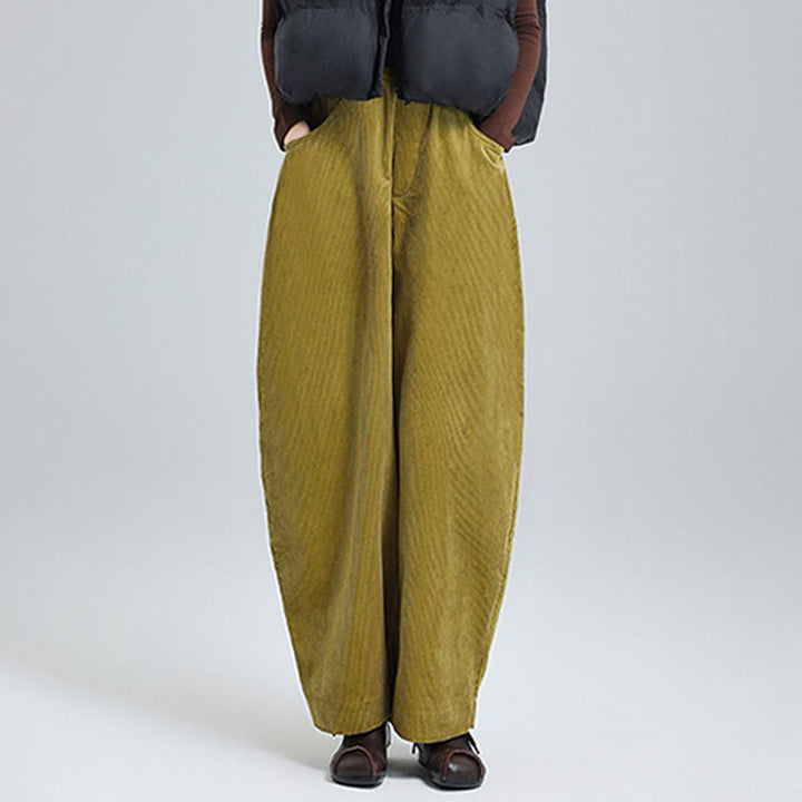Pantalones de pana lisos hasta el tobillo con diseño sencillo y bolsillos para mujer de Buddha Stones, colección otoño. - image 11