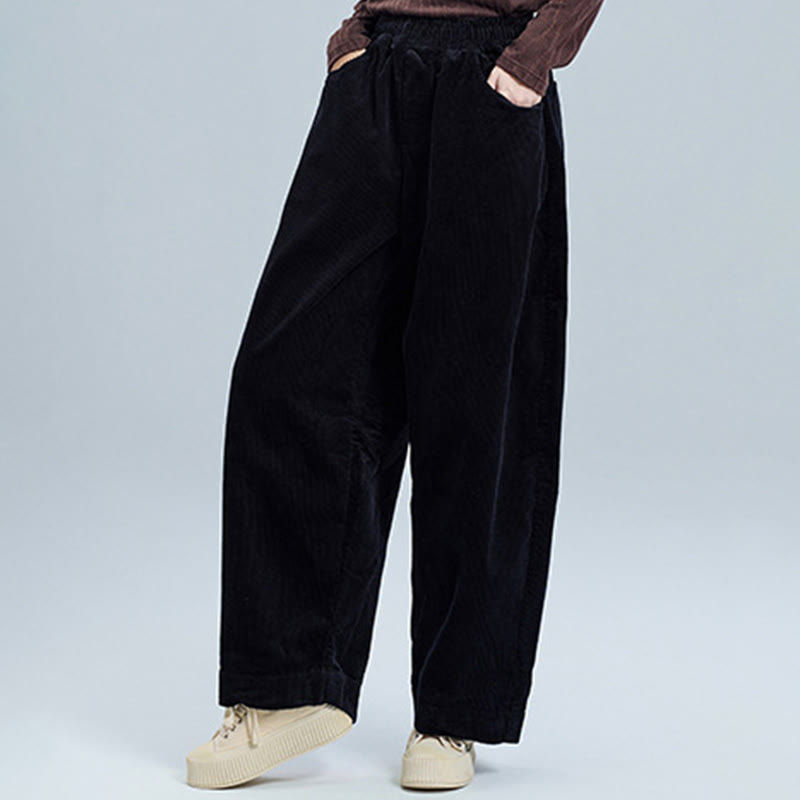 Pantalones de pana de algodón con diseño sencillo, hasta los tobillos, con bolsillos, para mujer, de Buddha Stones, para otoño - image 6
