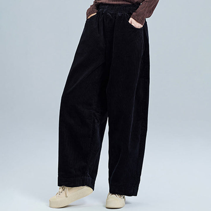 Pantalones de pana de algodón con diseño sencillo, hasta los tobillos, con bolsillos, para mujer, de Buddha Stones, para otoño - image 6