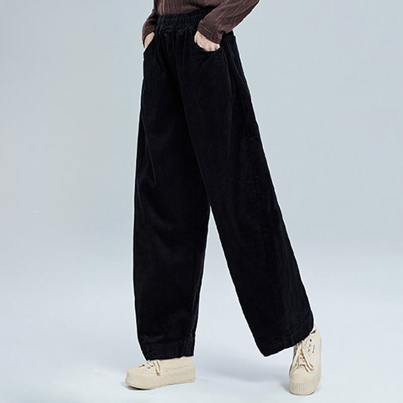 Pantalones de pana de algodón con diseño sencillo, hasta los tobillos, con bolsillos, para mujer, de Buddha Stones, para otoño - image 3