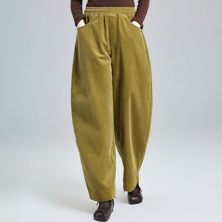 Pantalones de pana de algodón con diseño sencillo, hasta los tobillos, con bolsillos, para mujer, de Buddha Stones, para otoño - image 8